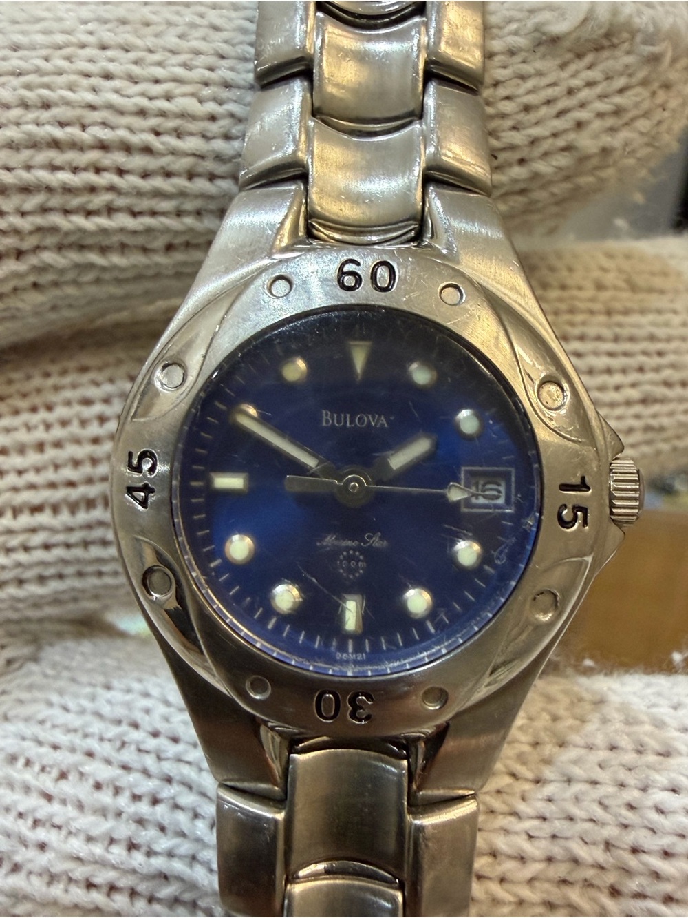 Bulova Marine Star Womens Blue Dial Stainless Steel Watch 29.3mm A0 Case